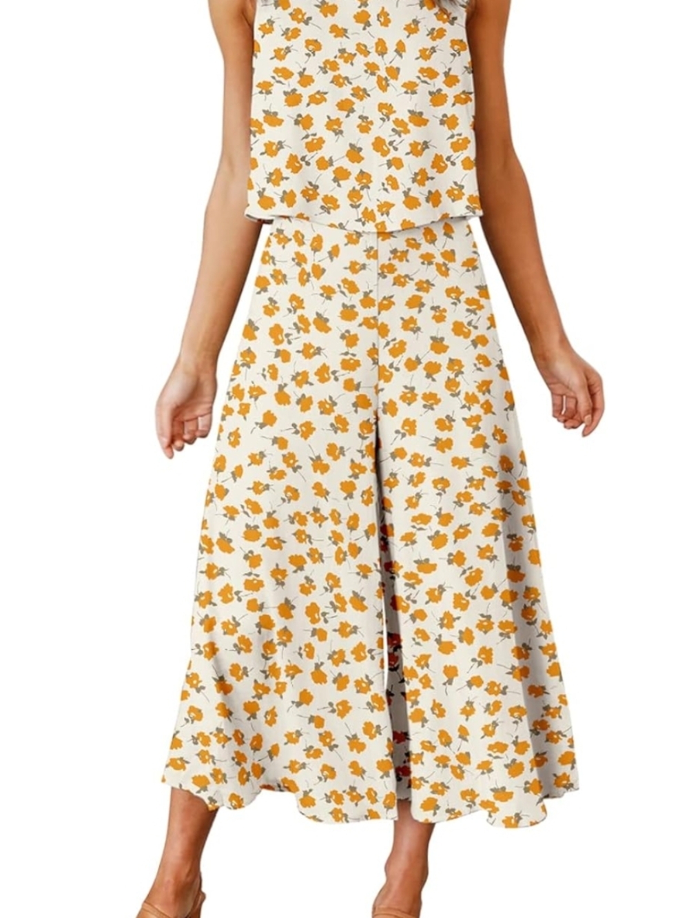 Two Piece  Set Suit Top Pants Jumpsuit Wide Leg Crop Floral Comfy Dressy  XL /16